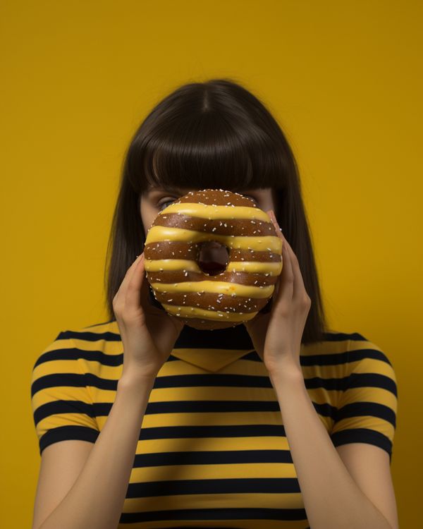 https://www.freepik.com/ אישה מחזיקה סופגניה מול הפנים שלה